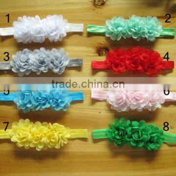 2014 new three flowers chiffon flower headbands with pearl in centre