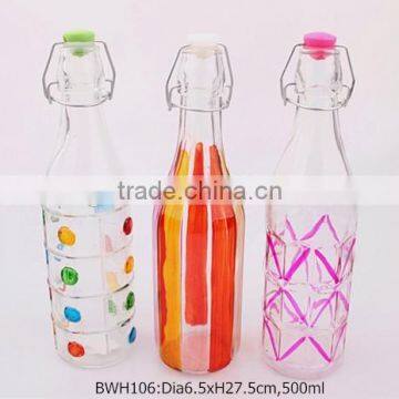 500ml Glass Bottle With Hand Drawing Used for Juice