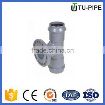 PVC plastic pressure regular tee double socket one flange rubber ring joint for water supply