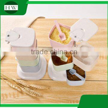 Plastic Square Totate 4 Compartments Seasoning Pot Condiment Container Spice Rack Pots Box Tin Bottle Jar With Spoon photo-4