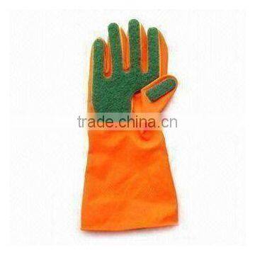 Kitchen Waterproof Cleaning Hand Latex Glove With Sponge photo-2