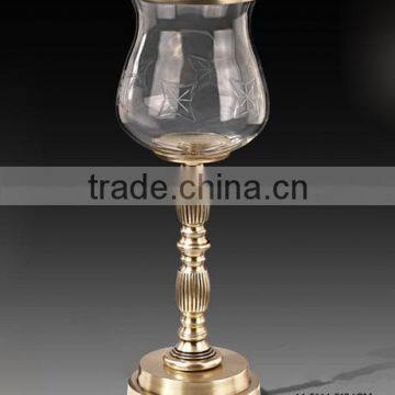 Antique Brass Candle Stick Holder, Hand Engraved Brass Mounted Crackle Glass Candle Holder For Tableware photo-2