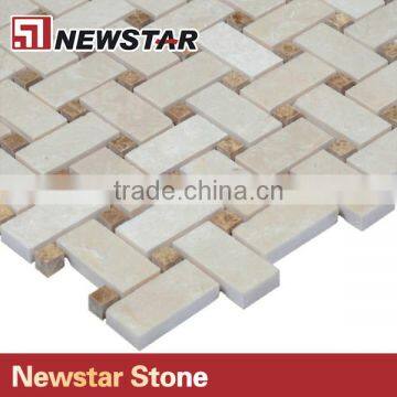 Weave Shape Cream Marfil & Dark Emperador Marble Mosaic Manufactures photo-2