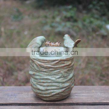 Attractive Garden Birds Nestle Shape Decorative Ceramic Planter photo-2
