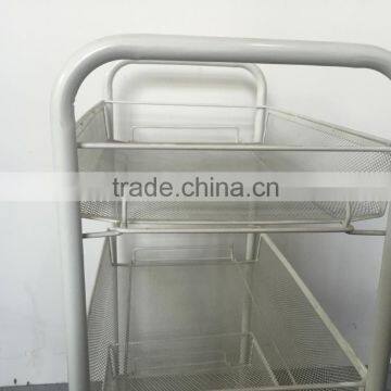 Metal Mesh Trolly Organizer Shelves Handle Portable Storage Rack photo-5