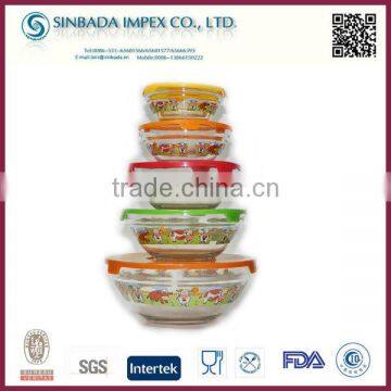 Hot sale 5 pcs glass bowl set with lids