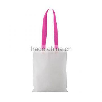 High quality portable reusable white shopping bag with colorful handle