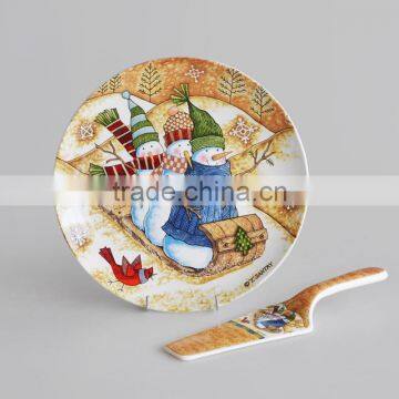 Cake Plate With Shovel Christmas Design Porcelain Plate 12" photo-4