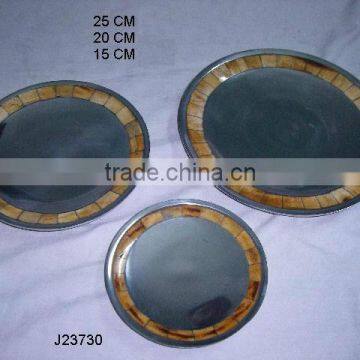 Round Cast aluminium Plate set of three pcs with mosaic of bone in Antique finish