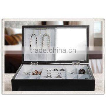 Black Leather Jewelry Box Watch Organizer Storage Case With Elegant Mirror photo-3