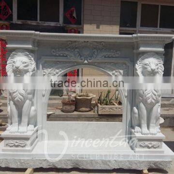 china supplier home decor marble stone lion head fireplace mantel