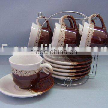 13pcs 150cc Ceramic cup and saucer with metal stand