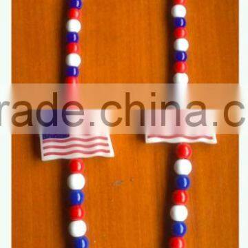 Custom big usa flag printed plastic beads flashing light up necklace 4th of july party independence day