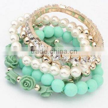 2016 Trendy Fashion Candy Color Pearl Rose Flower Multilayer Charm Bracelet & Bangle For Women Fashion Jewelry photo-6