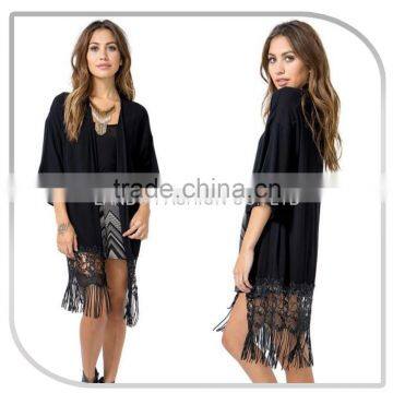 Japanese Sex Girl Kimono Style Chiffon and Lace Fringed Hem Tassel Women Cardigan 2016