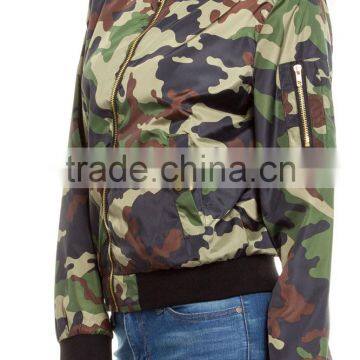 Guangzhou Women Clothes Latest Design Jacket Satin Jungle Print Bomber Jacket photo-3