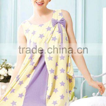 sleepwear casual dress for lady /customed sleepwear dress printed with star pattern