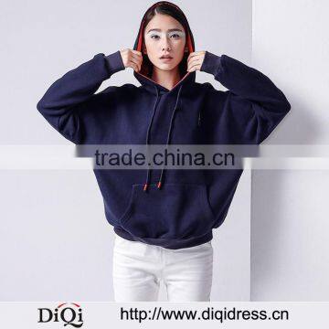 Autumn Or Winter Embroidery Pule Color Long Sleeve With Pocket Women Simple Fashion Sweatshirt