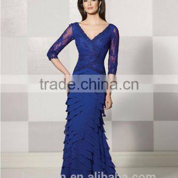 Colorful Lace Top Long Sleeve Deep v Neck Chiffon Dresses for Maid of Honor photo-3