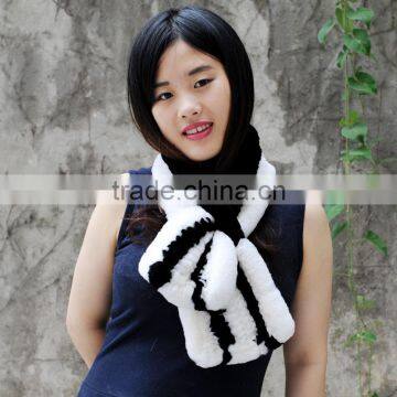CX-S-27B 2017 Girls Grey Scarf Fashion Lady 100% Rex Rabbit Fur Scarf photo-3