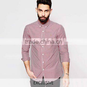 Farah Shirt with Gingham Check Slim Fit Cotton Shirt In Red