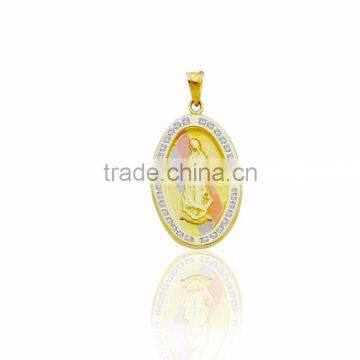 Three tone plated cz medallion pendant