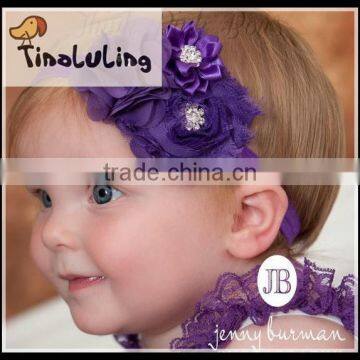 Korean fashion cheap chiffon mesh flower elastic baby headband wholesale