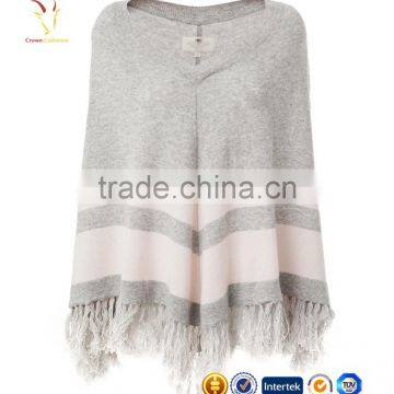 Strips and Tassel Knitted Cashmere Poncho Shawl photo-2