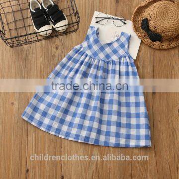 Gingham Baby Colthes Children Frocks Designs Sleeveless Boutique Girl High Waist Long Dress