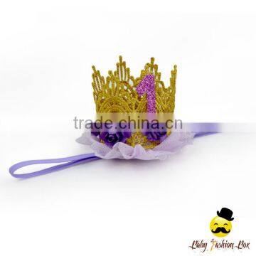 FDK270 Lovebaby Yiwu Beautiful Gold Imperial Crown With Samll White Flowers Plastic Baby Girls Accessory photo-4