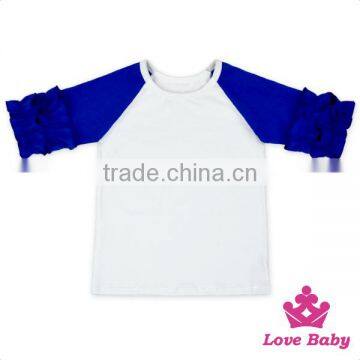 High Quality Raglan Sleeve Soft Cotton White Tops Fabric With Ruffle Green Sleeves Kids Girls Clothing photo-5