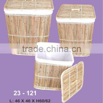 Square lined bamboo laundry basket