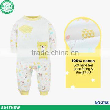 Winter new design yellow cotton children pajamas carter baby clothes set