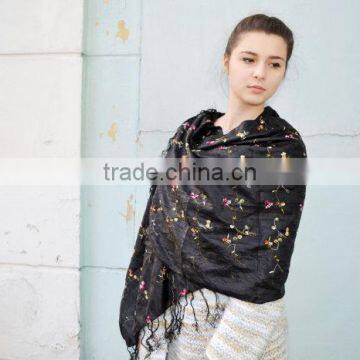 Vintage Black Shawl Scarf, Embroidered Black Shawl, Bohemian Festival Hippie, Headscarf ,Women Accessory photo-4