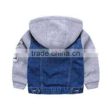 Fashional Splicing With Hood Knitted Kids Denim Jacket photo-2