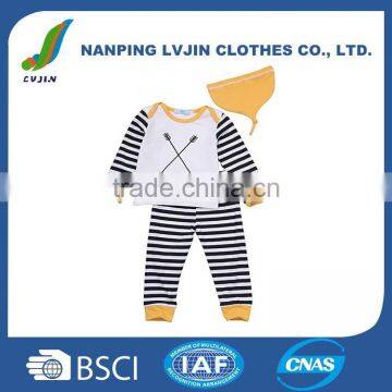 3Pcs/Set Newborn Baby Boy Striped Long Sleeve Tops Pant Hat Outfits Clothes photo-2
