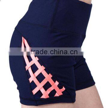 Women's Mesh Panel Criss Cross Strappy Active Fitness Exercise Shorts