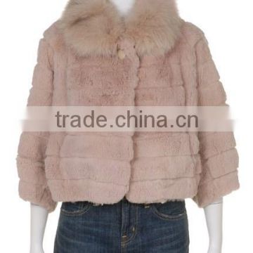 YR073 ladies sheared rabbit fur jacket with fox belly fur collar