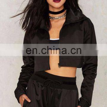 Wholesale Woman Coats and Jackets, Women High Neck Black Track Jacket photo-2