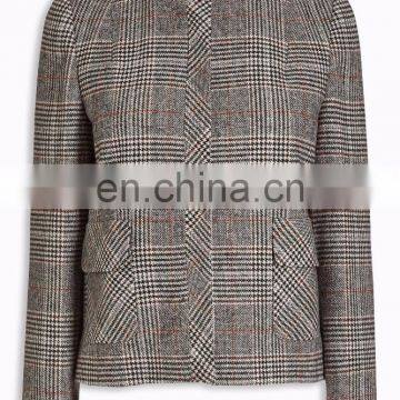 Fashion Black And White Brushed Check Jaket Zip Up Casual Jacket Top Women Clothing photo-2