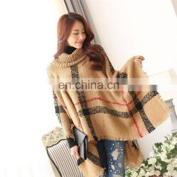 new autumn winter highneck tartan pullover poncho wholesale