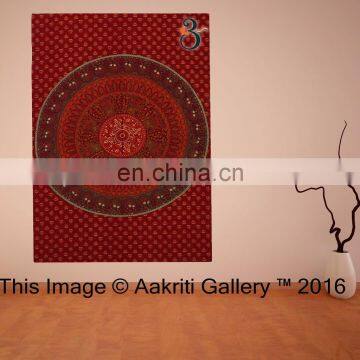 Indian Tapestry Barmeri Mandala Big Elephant Throw Single Beach Maroon Color cheap wall hanging indian tapestries