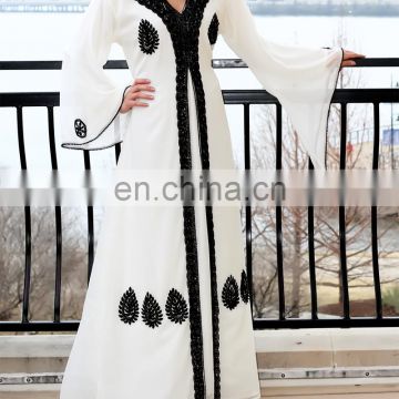 Elegant goergette Kaftan embelished with black beads and high neck collar