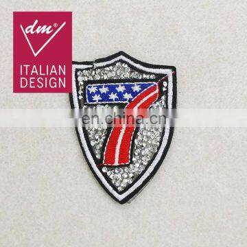 rhinestone applique sew on shoulder patch for clothing custom logo