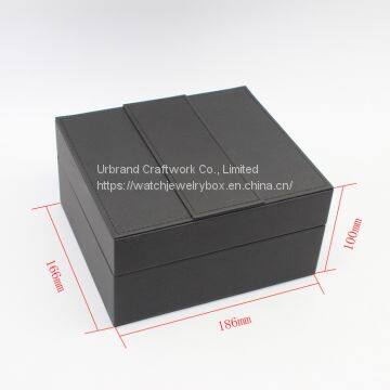 Black PU Leather Watch Box With Custom Insert for Holding Watch, Watch Strap, Warranty Card photo-4