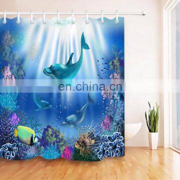 i@home Amazon hot sea fish digital printing polyester shower curtain waterproof bathroom