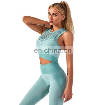 TWOTWINSTYLE Hollow Mesh Sportswear For Women Sleeveless O Neck Short Sleeve Slimming Women's Sexy