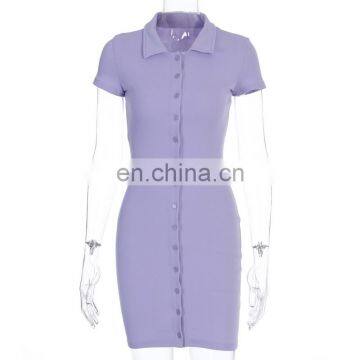 2020 Hot Sale Buttoned Hip Skirt Sexy Women's Short Sleeve Lapel Shirt Dress photo-5