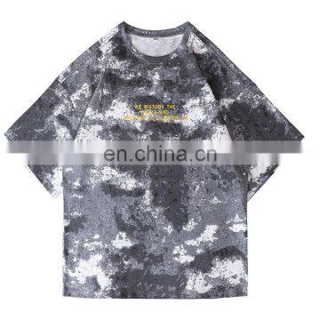 200g Cotton Personality Camouflage Short-sleeved Loose Shoulder 2020 Spring and Summer New Printing Men's T-shirt photo-4
