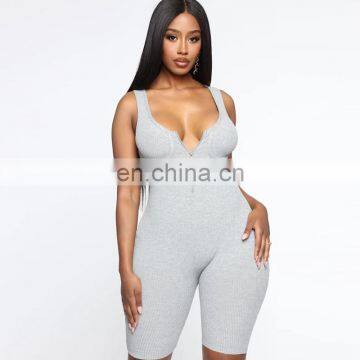 2020 New Arrivals Women Sleeveless Bodycon Casual Jumpsuit Ladies V-Neck Sportswear Playsuit With Zippers photo-6